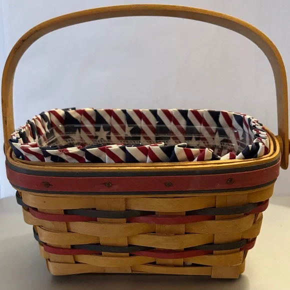 Longaberger Patriotic Basket with Red White Blue Fabric, Plastic Liner & Handle - Picture 1 of 7